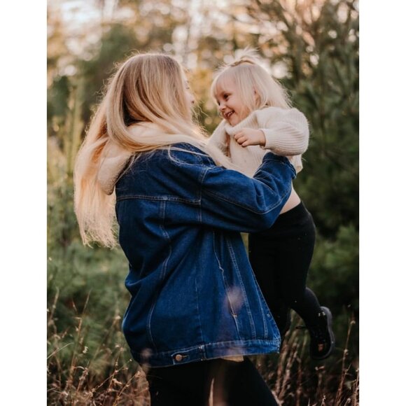 Women's Oversized Mid Long Denim Jacket Jean Biker Coat Long Sleeves Dark Blue - Picture 4 of 9